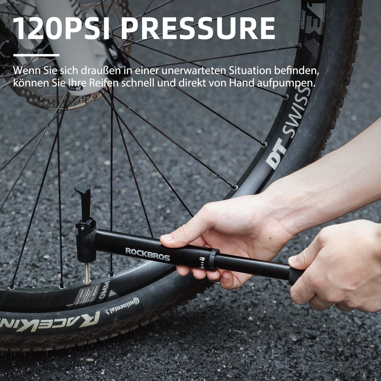 Mini polkupyörän ilmapumppu räikkäavaimella, 80 PSI, alumiinia, ROCKBROS