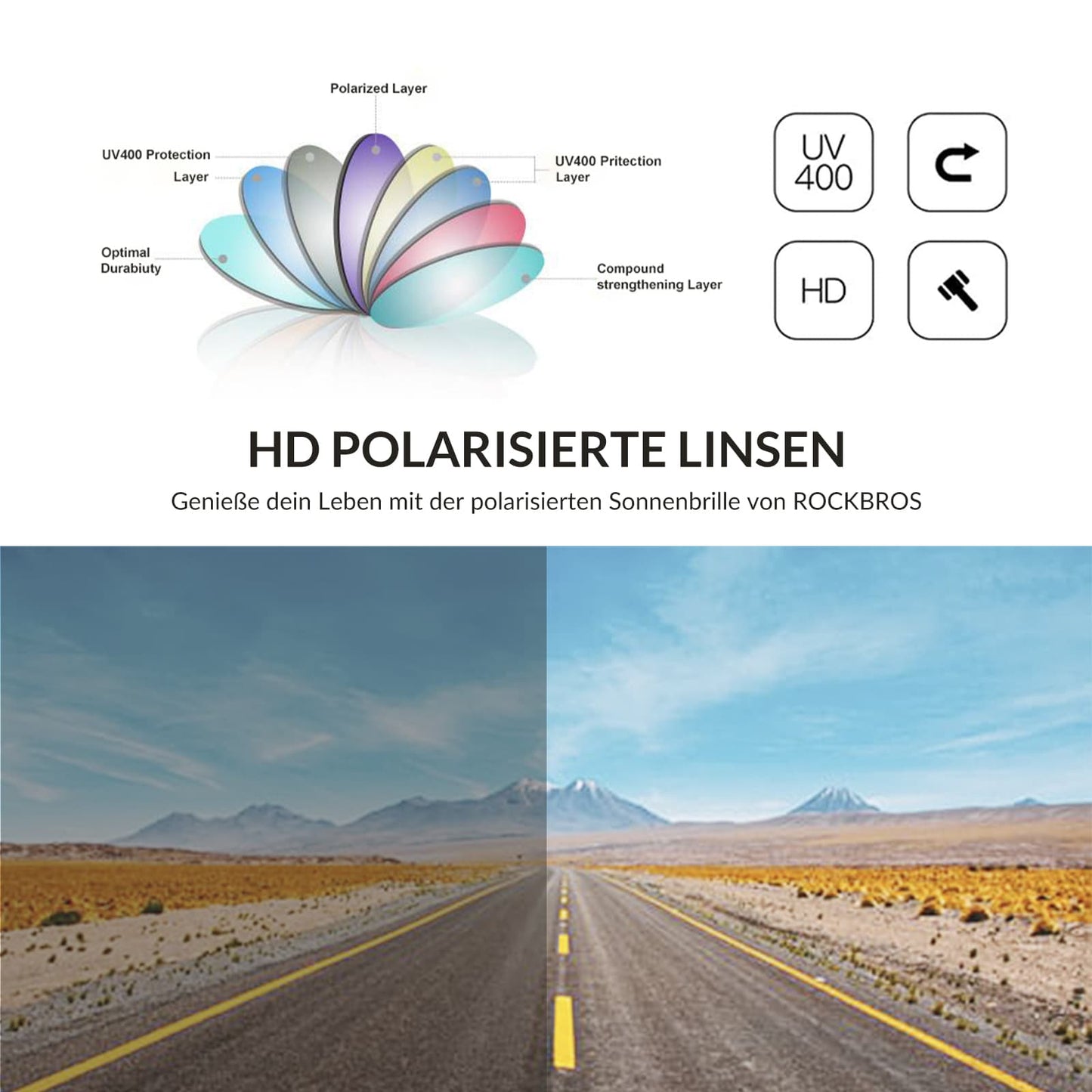 Polarisoidut aurinkolasit pyöräilylasit unisex musta-punainen ROCKBROS