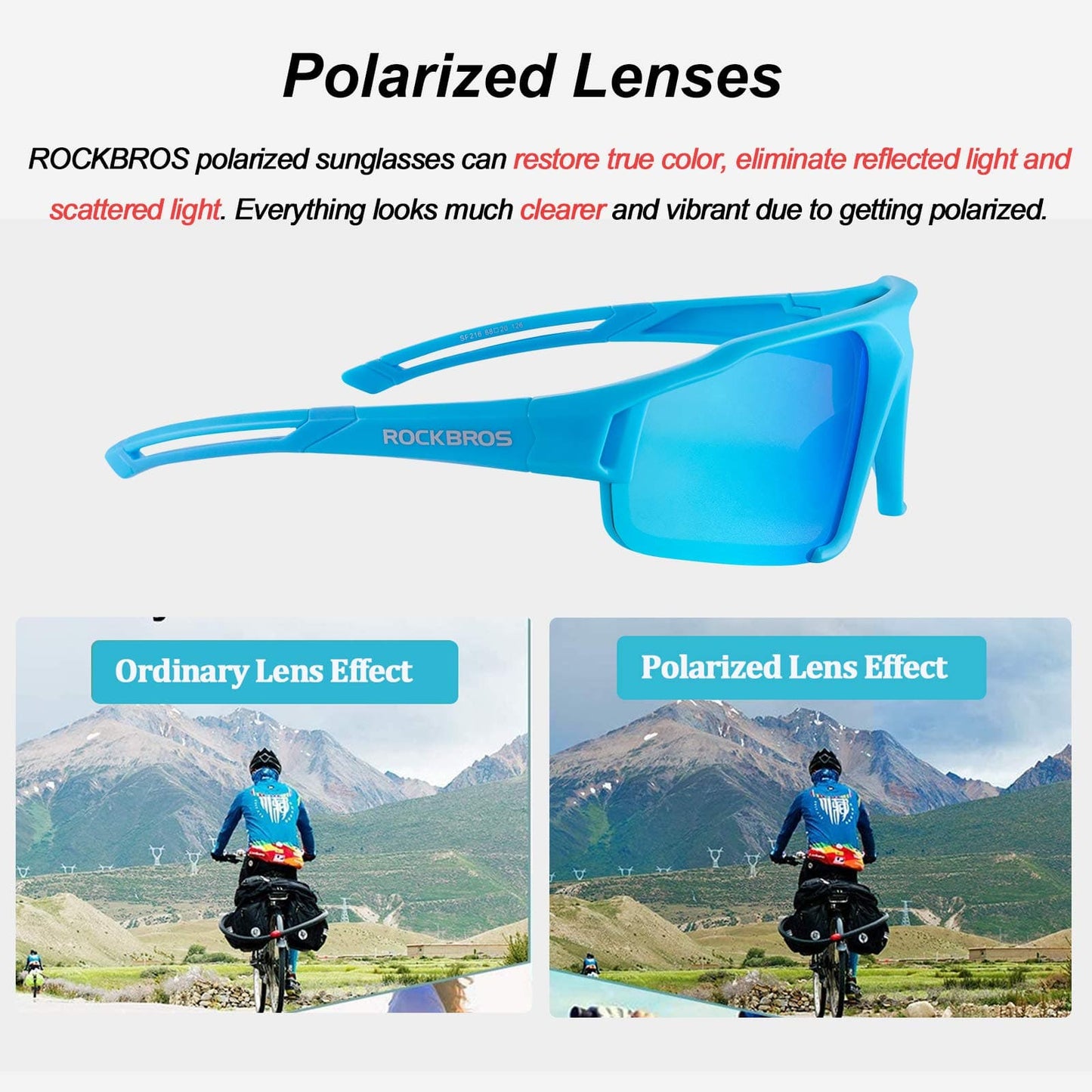 Polarisoidut aurinkolasit UV400-suojalla, vaaleansiniset, unisex, ROCKBROS