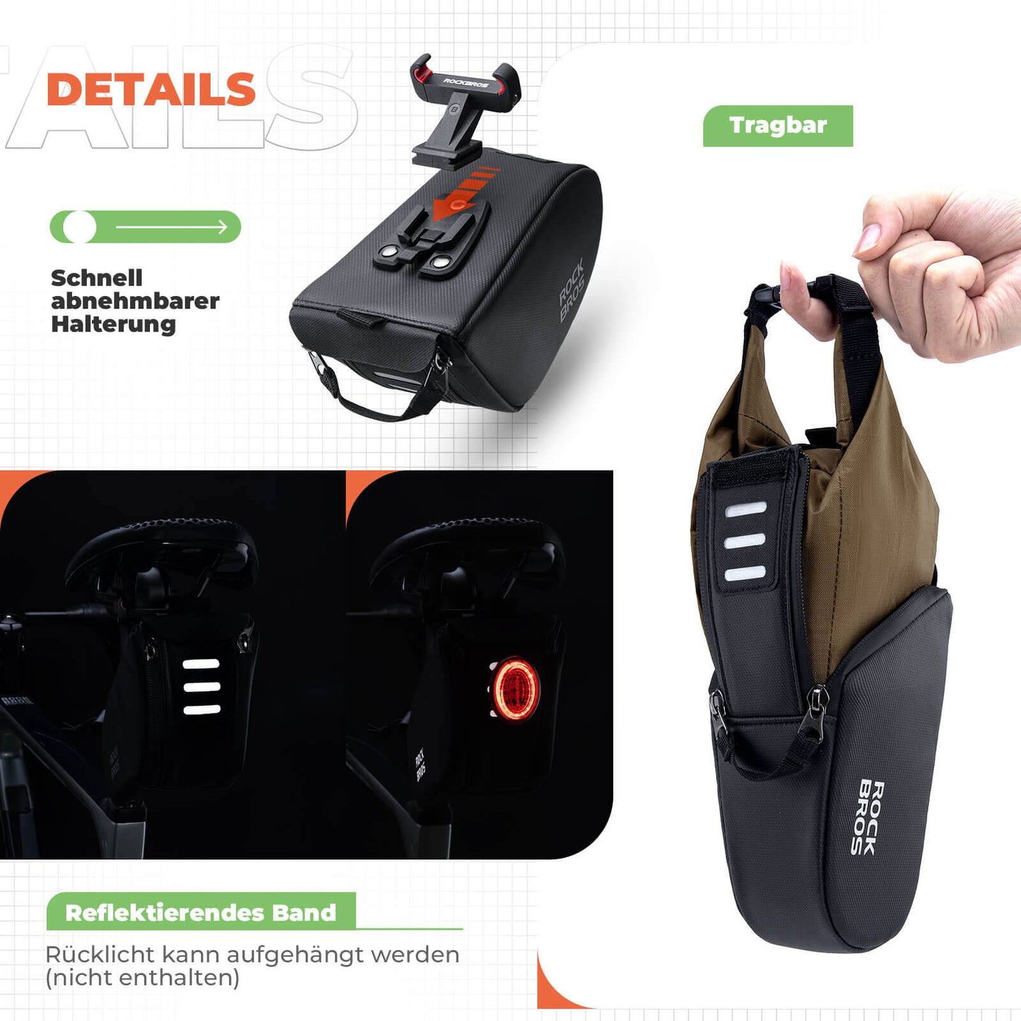 Satulalaukku, vedenpitävä polkupyörälaukku, laajennettava sisätaskulla, ROCKBROS