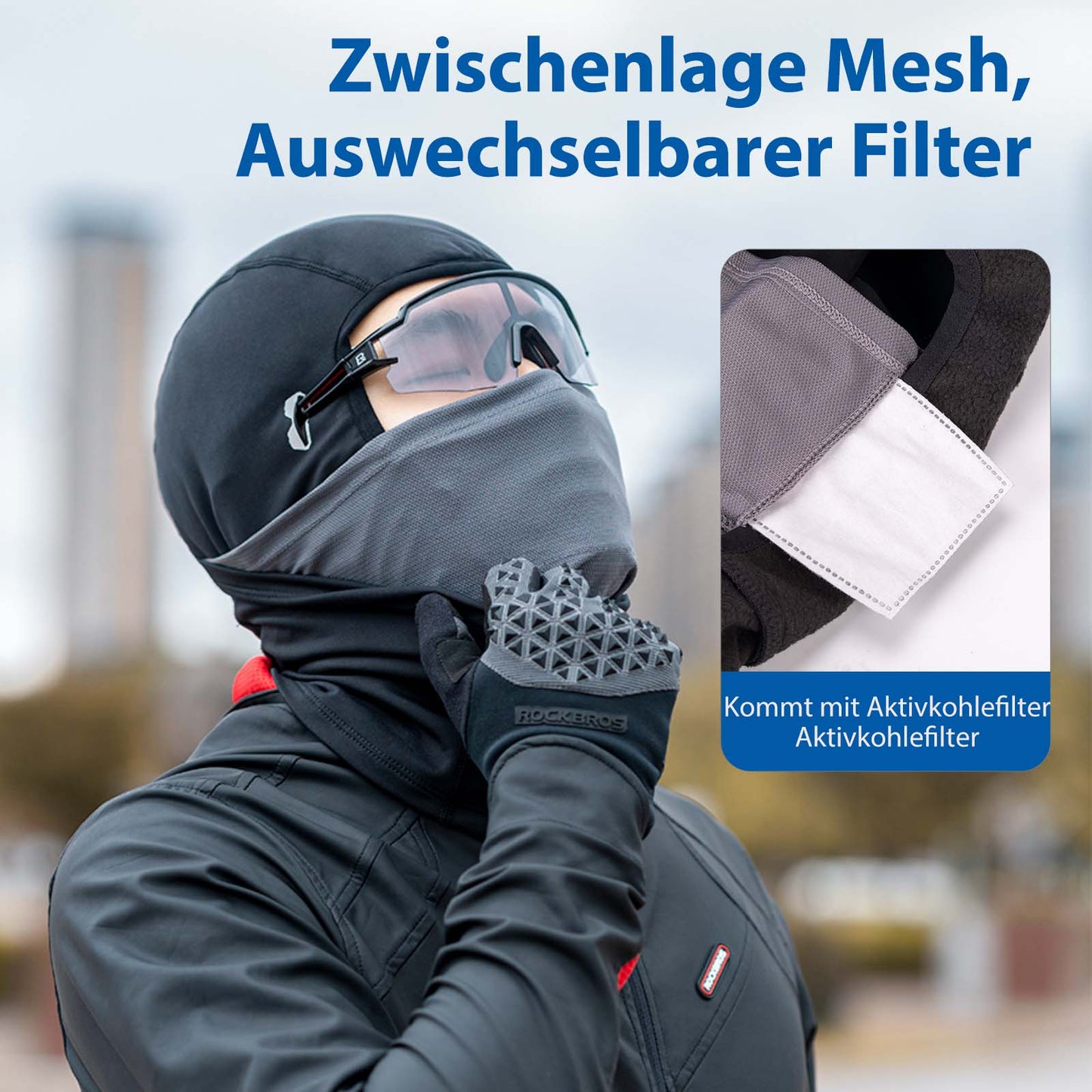 Balaclava, tuulenpitävä kypäränaluspipo lämpimästä fleecekankaasta, musta, ROCKBROS