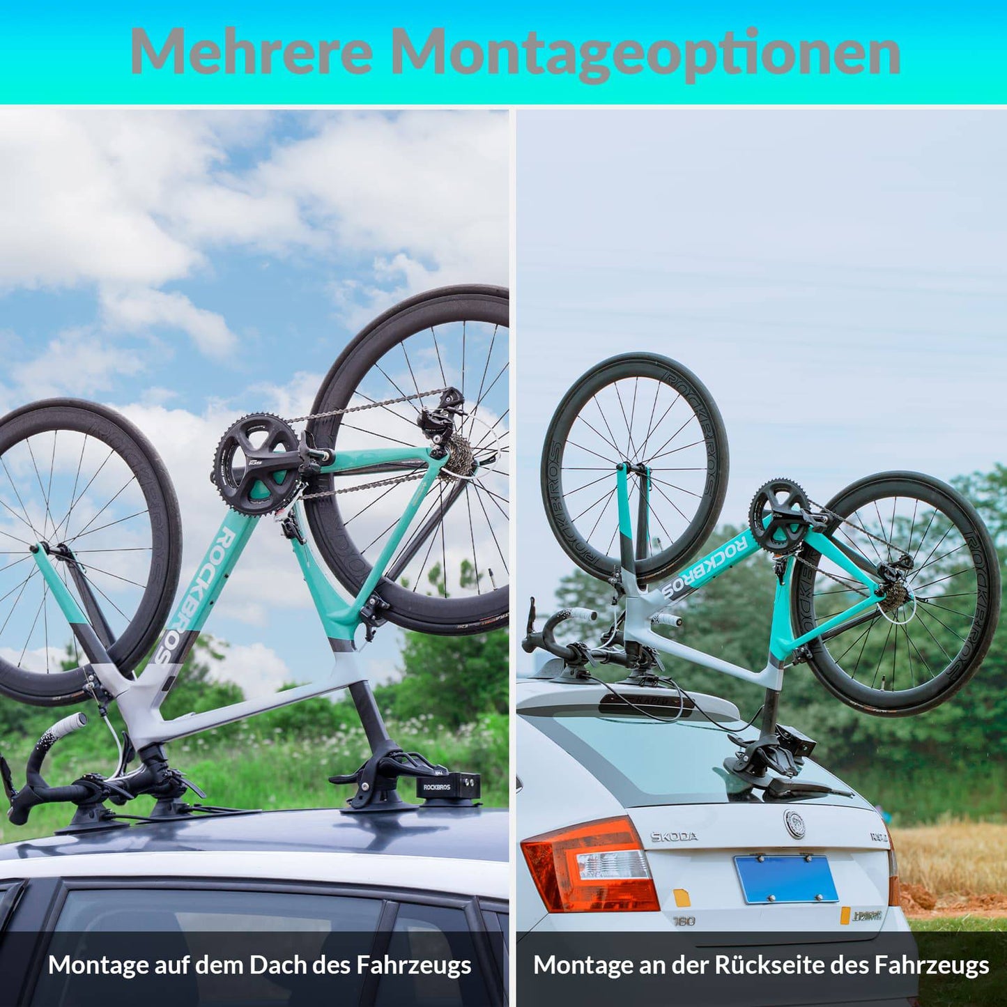 Kannettava sähköpyöräteline, katolle kiinnitettävä pyöräteline imukupilla, ROCKBROS