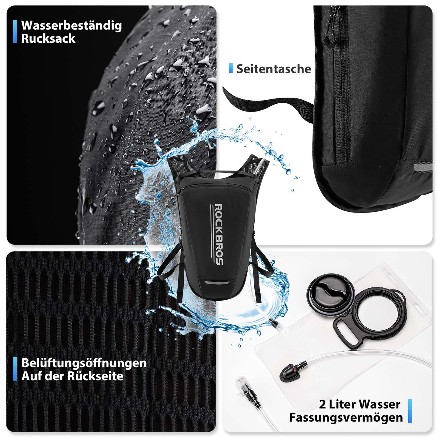 Ultrakevyt juomarakkoreppu, polkupyöräreppu juomajärjestelmällä, 2L, ROCKBROS