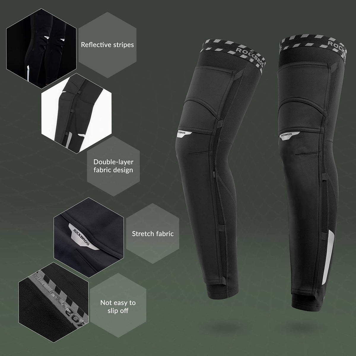 ROCKBROS Unisex-säärisuojat Säärilämpimät Tuulenpitävät Lämpimät Musta S-4XL