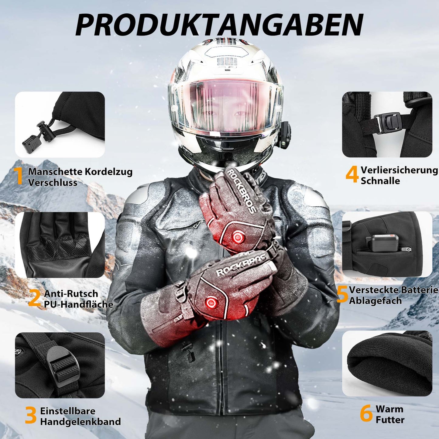 Talvihiihtohanskat Ladattavat Lämmitetyt Hanskat Mustat ROCKBROS