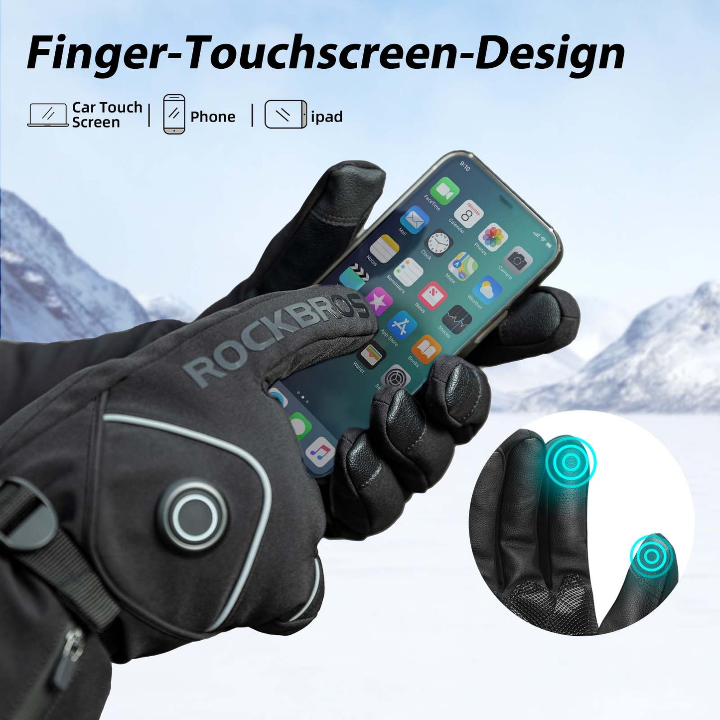 Talvihiihtohanskat Ladattavat Lämmitetyt Hanskat Mustat ROCKBROS
