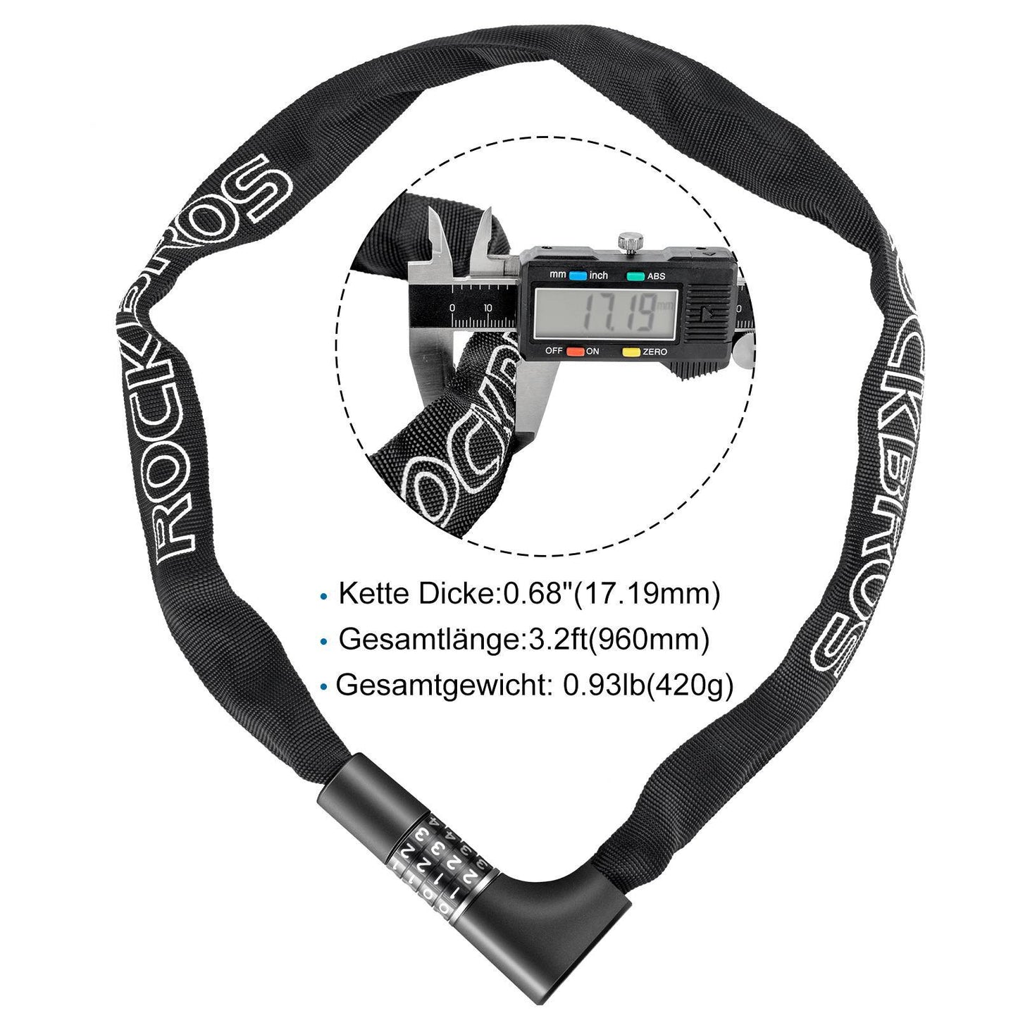 Yhdistelmälukko 4-numeroisella koodilla, 96 cm pitkä, ROCKBROS